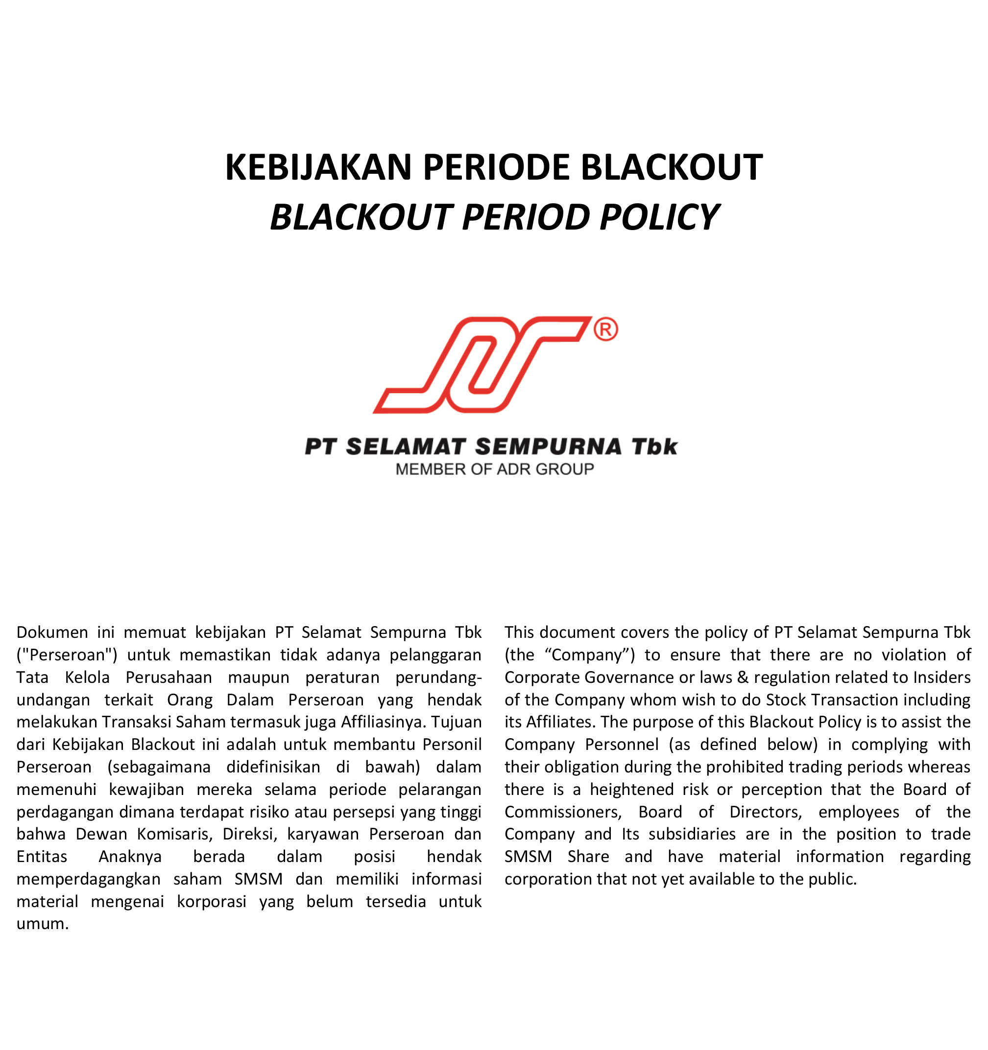 Blackout Period Policy